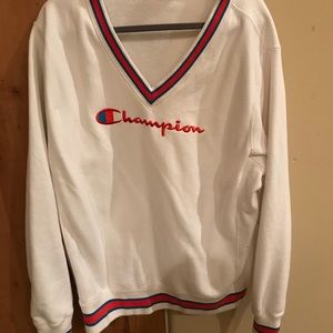 white champion v neck sweatshirt
